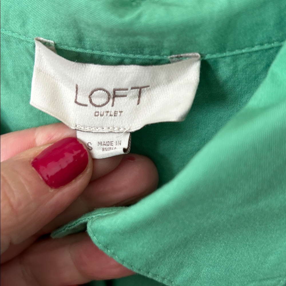 Loft Cotton Button Down shirt dress Showgirl Mint Sea Green casual coastal Small - Picture 3 of 5